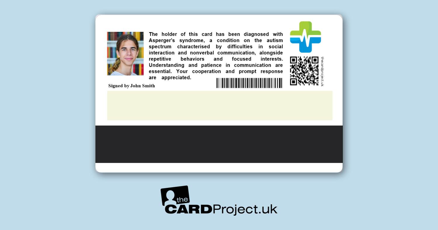 Asperger's Premium Medical Photo ID Card  (REAR)